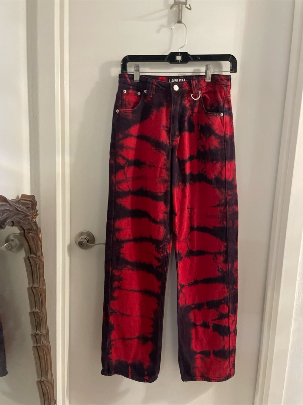 I.AM.GIA Size 28 X 30 Red Black Tie Dye Zebra Stripe Balin Jeans